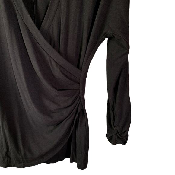 Cache Blouse Womens Size S Black Long Sleeve Collared Wrap Top V-Neck Ruched NWT - Picture 6 of 10